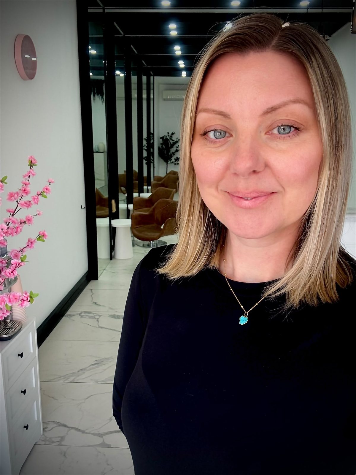 Rachel in The Beaches Hair Boutique, her salon in Brookvale